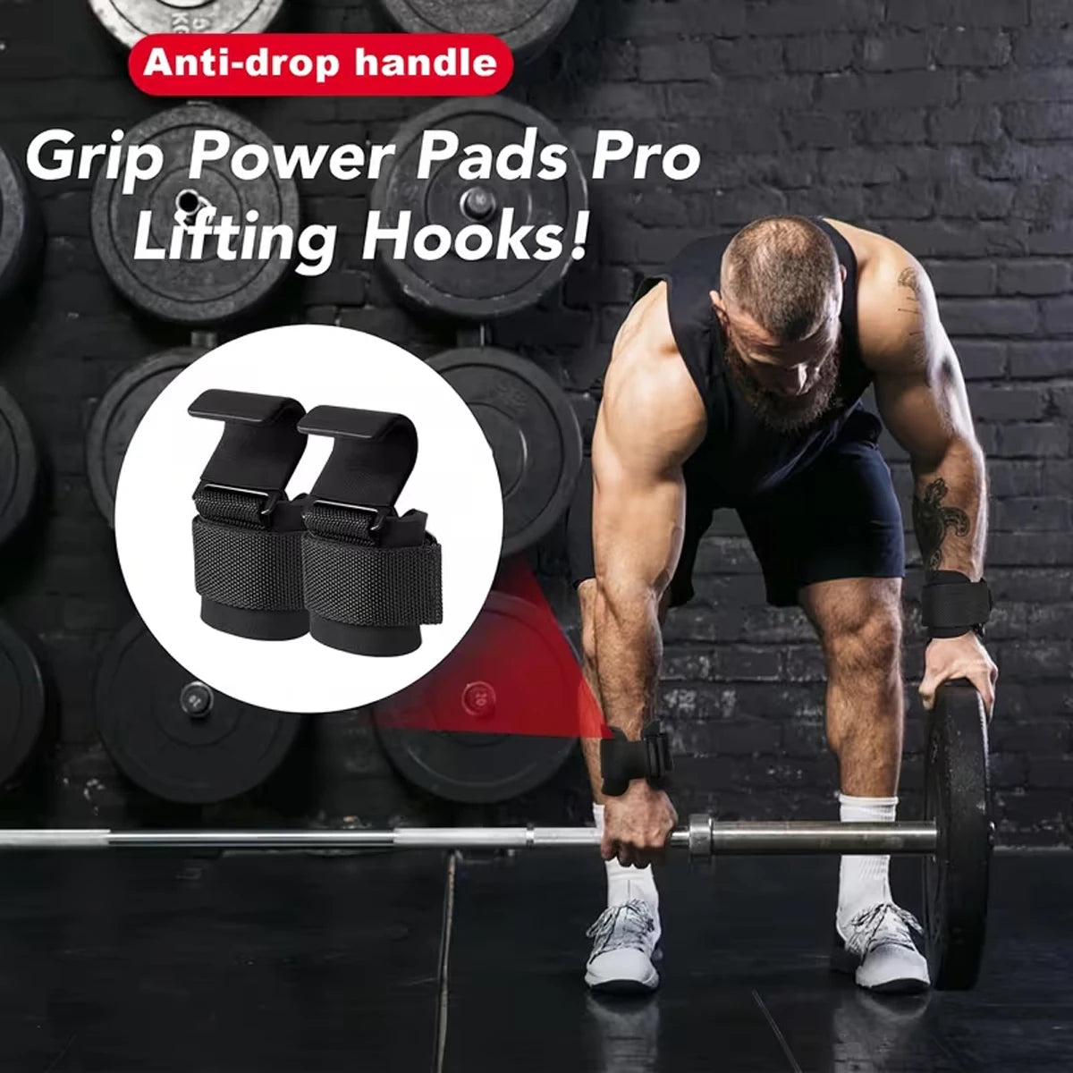 Weight Lifting Hooks with Padded Neoprene Wrist Straps - Adjustable for Weightlifting & Pull-Up Bars