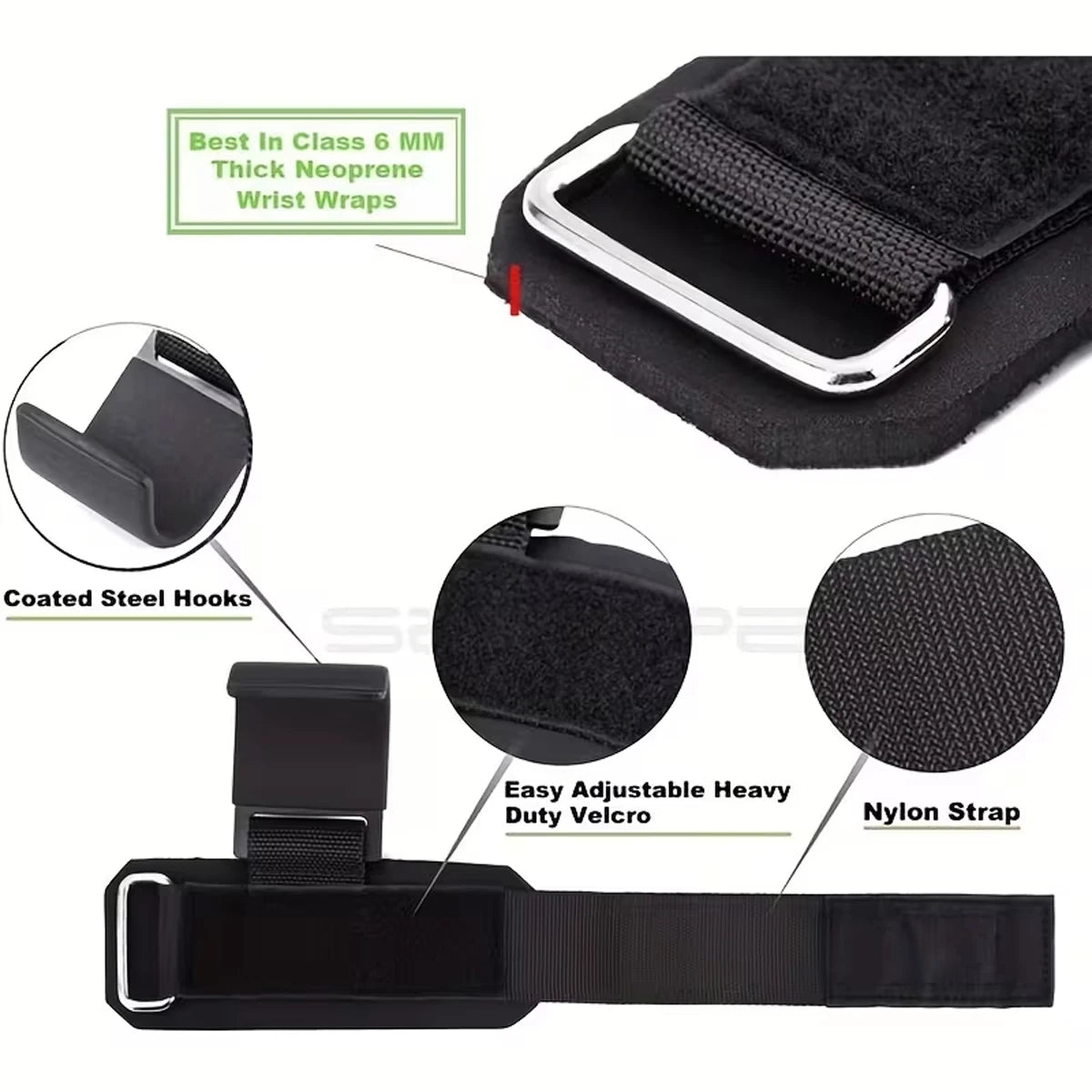 Weight Lifting Hooks with Padded Neoprene Wrist Straps - Adjustable for Weightlifting & Pull-Up Bars