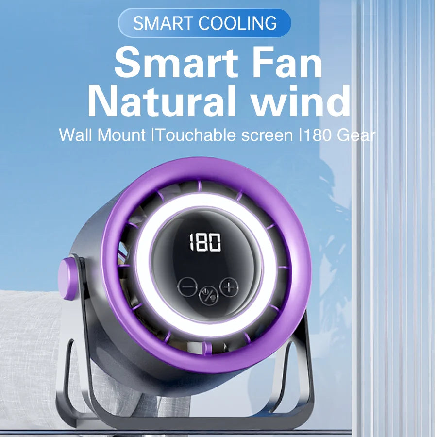 2500mAH Portable Electric Fan with Ambient Light Turbo Mute Electric Fan Desktop Wall Mount Ceiling Air Cooler