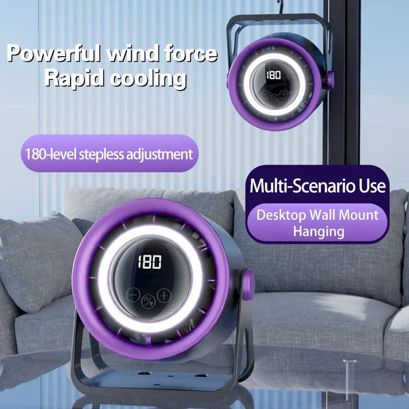 2500mAH Portable Electric Fan with Ambient Light Turbo Mute Electric Fan Desktop Wall Mount Ceiling Air Cooler