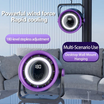 2500mAH Portable Electric Fan with Ambient Light Turbo Mute Electric Fan Desktop Wall Mount Ceiling Air Cooler