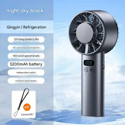 5200mah Ice Compress Fan High-speed Cooling Handheld USB Rechargeable Portable LED Digital Display For Travel Outdoor