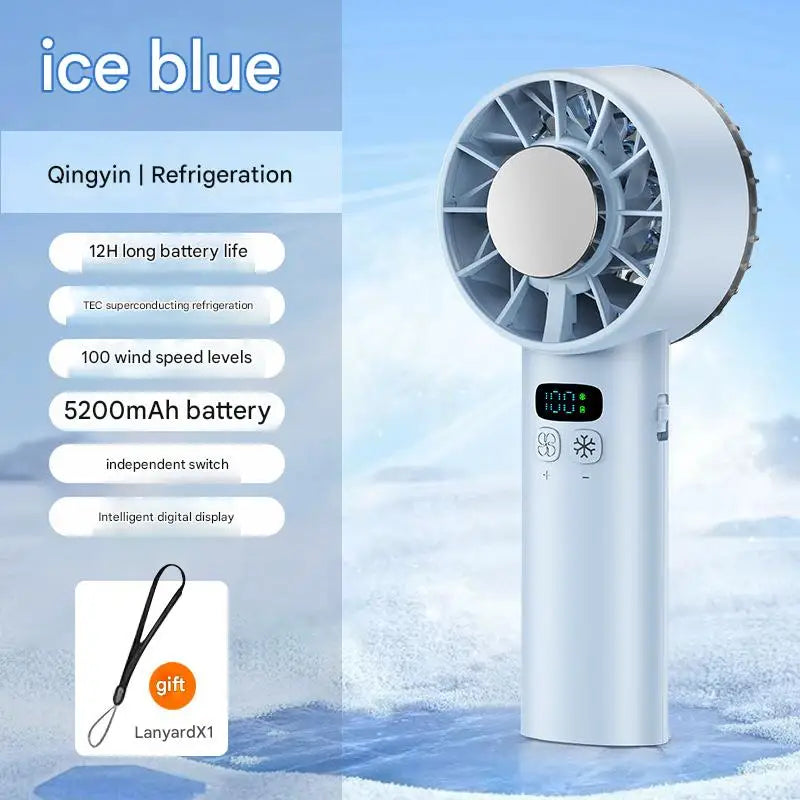 5200mah Ice Compress Fan High-speed Cooling Handheld USB Rechargeable Portable LED Digital Display For Travel Outdoor