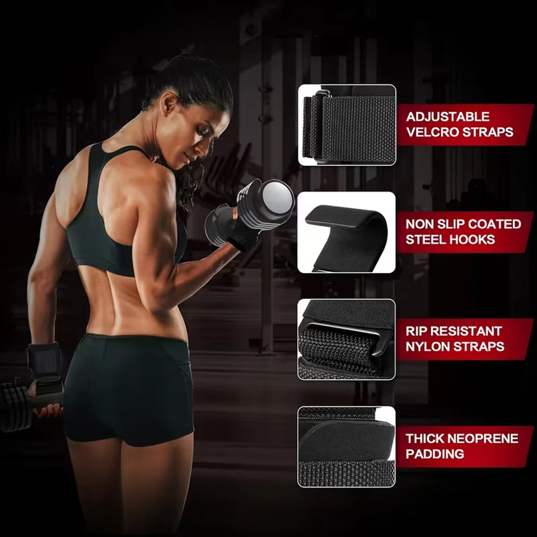 Weight Lifting Hooks with Padded Neoprene Wrist Straps - Adjustable for Weightlifting &amp; Pull-Up Bars