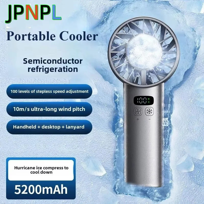 5200mah Ice Compress Fan High-speed Cooling Handheld USB Rechargeable Portable LED Digital Display For Travel Outdoor